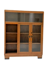 1930s Art Deco Modernist Bookcase, Solid Oak with Glass Doors